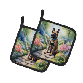 Spring Path Pair of Pot Holders (Design: Belgian Malinois 6563, size: 7.5HX7.5W)