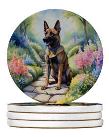 Spring Path Large Sandstone Coasters (Pack of 4) (Dog Breed: Belgian Malinois 6563)