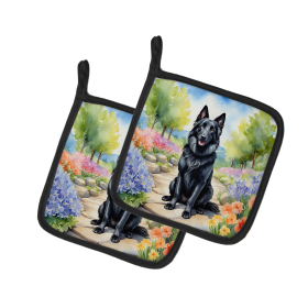 Spring Path Pair of Pot Holders (Design: Belgian Sheepdog 6564, size: 7.5HX7.5W)
