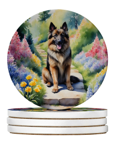 Spring Path Large Sandstone Coasters (Pack of 4) (Dog Breed: Belgian Tervuren 6565)