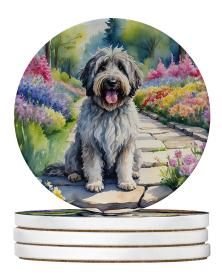 Spring Path Large Sandstone Coasters (Pack of 4) (Dog Breed: Bergamasco Sheepdog 6566)