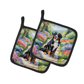 Spring Path Pair of Pot Holders (Design: Bernese Mountain Dog 6568, size: 7.5HX7.5W)