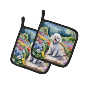 Spring Path Pair of Pot Holders (Design: Bichon Frise 6569, size: 7.5HX7.5W)