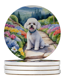 Spring Path Large Sandstone Coasters (Pack of 4) (Dog Breed: Bichon Frise 6569)