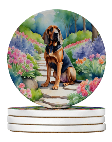 Spring Path Large Sandstone Coasters (Pack of 4) (Dog Breed: Bloodhound 6571)