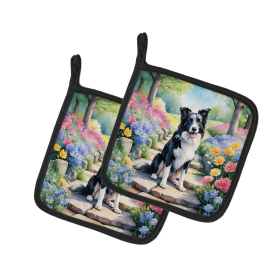 Spring Path Pair of Pot Holders (Design: Border Collie 6573, size: 7.5HX7.5W)
