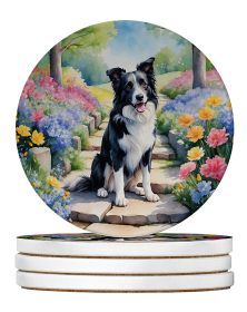 Spring Path Large Sandstone Coasters (Pack of 4) (Dog Breed: Border Collie 6573)