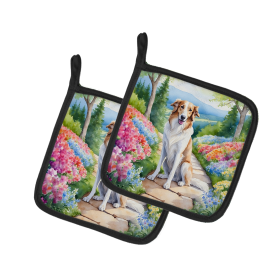 Spring Path Pair of Pot Holders (Design: Borzoi 6575, size: 7.5HX7.5W)