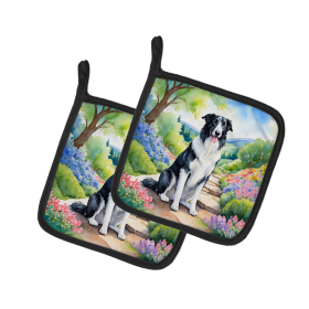 Spring Path Pair of Pot Holders (Design: Borzoi 6576, size: 7.5HX7.5W)