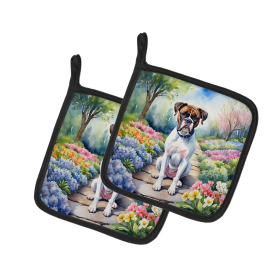 Spring Path Pair of Pot Holders (Design: Boxer 6581, size: 7.5HX7.5W)