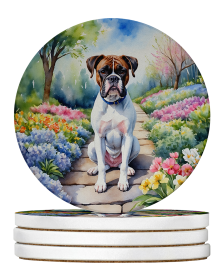 Spring Path Large Sandstone Coasters (Pack of 4) (Dog Breed: Boxer 6581)