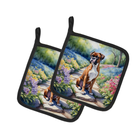 Spring Path Pair of Pot Holders (Design: Boxer 6582, size: 7.5HX7.5W)