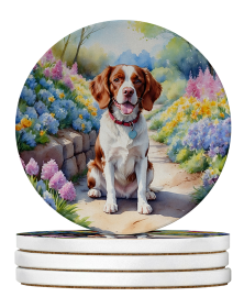 Spring Path Large Sandstone Coasters (Pack of 4) (Dog Breed: Brittany Spaniel 6584)