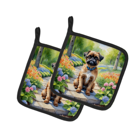 Spring Path Pair of Pot Holders (Design: Brussels Griffon 6585, size: 7.5HX7.5W)