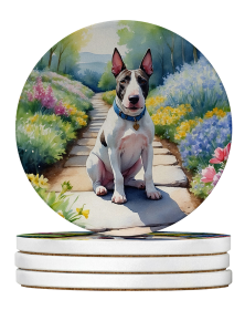 Spring Path Large Sandstone Coasters (Pack of 4) (Dog Breed: Bull Terrier 6587)