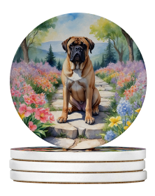 Spring Path Large Sandstone Coasters (Pack of 4) (Dog Breed: Bullmastiff 6588)