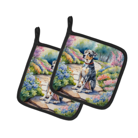 Spring Path Pair of Pot Holders (Design: Catahoula 6592, size: 7.5HX7.5W)