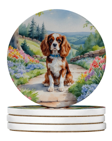 Spring Path Large Sandstone Coasters (Pack of 4) (Dog Breed: Cavalier Spaniel 6593)