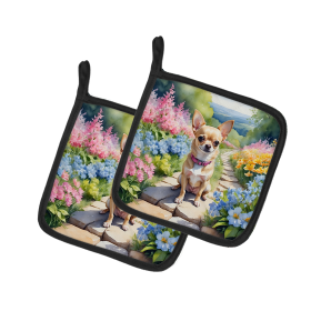 Spring Path Pair of Pot Holders (Design: Chihuahua 6596, size: 7.5HX7.5W)