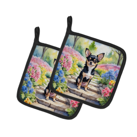 Spring Path Pair of Pot Holders (Design: Chihuahua 6597, size: 7.5HX7.5W)