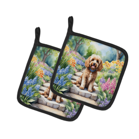 Spring Path Pair of Pot Holders (Design: Cockapoo 6602, size: 7.5HX7.5W)