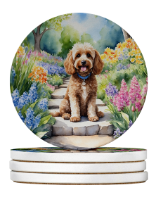 Spring Path Large Sandstone Coasters (Pack of 4) (Dog Breed: Cockapoo 6602)