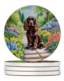 Spring Path Large Sandstone Coasters (Pack of 4) (Dog Breed: Cocker Spaniel 6603)