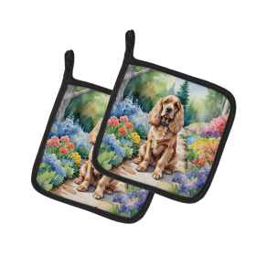 Spring Path Pair of Pot Holders (Design: Cocker Spaniel 6605, size: 7.5HX7.5W)