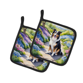 Spring Path Pair of Pot Holders (Design: Collie 6607, size: 7.5HX7.5W)