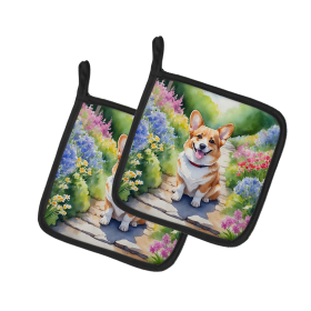 Spring Path Pair of Pot Holders (Design: Corgi 6608, size: 7.5HX7.5W)