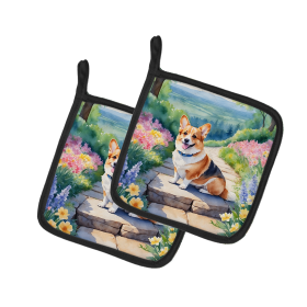 Spring Path Pair of Pot Holders (Design: Corgi 6610, size: 7.5HX7.5W)
