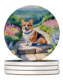 Spring Path Large Sandstone Coasters (Pack of 4) (Dog Breed: Corgi 6610)