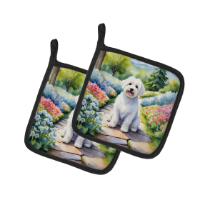 Spring Path Pair of Pot Holders (Design: Coton de Tulear 6611, size: 7.5HX7.5W)