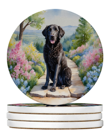 Spring Path Large Sandstone Coasters (Pack of 4) (Dog Breed: Curly-Coated Retriever 6612)