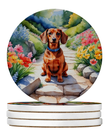 Spring Path Large Sandstone Coasters (Pack of 4) (Dog Breed: Dachshund 6613)