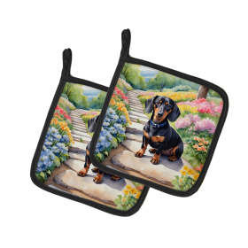 Spring Path Pair of Pot Holders (Design: Dachshund 6614, size: 7.5HX7.5W)