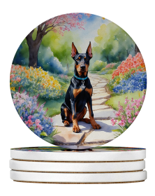 Spring Path Large Sandstone Coasters (Pack of 4) (Dog Breed: Doberman Pinscher 6617)