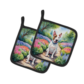 Spring Path Pair of Pot Holders (Design: English Bull Terrier 6619, size: 7.5HX7.5W)