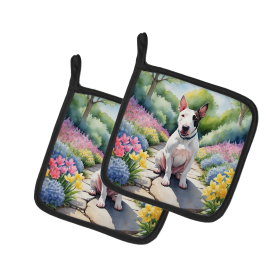 Spring Path Pair of Pot Holders (Design: English Bull Terrier 6620, size: 7.5HX7.5W)