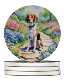 Spring Path Large Sandstone Coasters (Pack of 4) (Dog Breed: English Foxhound 6623)