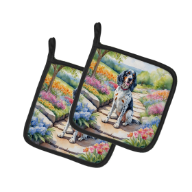 Spring Path Pair of Pot Holders (Design: English Setter 6624, size: 7.5HX7.5W)