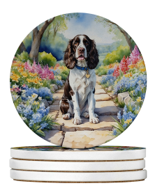 Spring Path Large Sandstone Coasters (Pack of 4) (Dog Breed: English Springer Spaniel 6625)