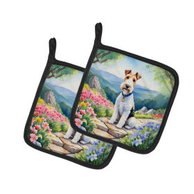Spring Path Pair of Pot Holders (Design: Fox Terrier 6627, size: 7.5HX7.5W)