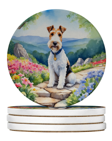 Spring Path Large Sandstone Coasters (Pack of 4) (Dog Breed: Fox Terrier 6627)