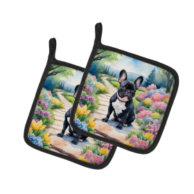 Spring Path Pair of Pot Holders (Design: French Bulldog 6628, size: 7.5HX7.5W)