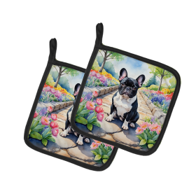 Spring Path Pair of Pot Holders (Design: French Bulldog 6629, size: 7.5HX7.5W)