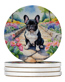Spring Path Large Sandstone Coasters (Pack of 4) (Dog Breed: French Bulldog 6629)
