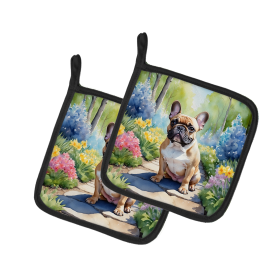Spring Path Pair of Pot Holders (Design: French Bulldog 6630, size: 7.5HX7.5W)