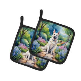 Spring Path Pair of Pot Holders (Design: German Shepherd 6632, size: 7.5HX7.5W)