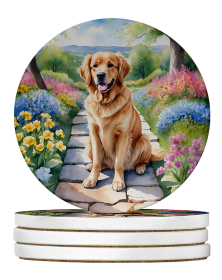 Spring Path Large Sandstone Coasters (Pack of 4) (Dog Breed: Golden Retriever 6636)